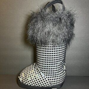 PTI Group 2014 Black Sparkle Polka Dot Faux Fur Boot Purse Tote Bag w/ Handles